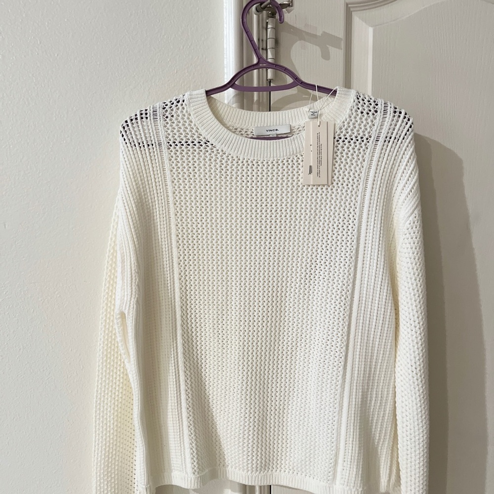 Vince Cream Open-Knit Crewneck Sweater